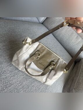 Coach Ivory and Taupe Signature Satchel with Gold Hardware